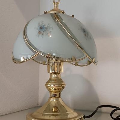 Small Tiffany style glass shade brass touch lamp