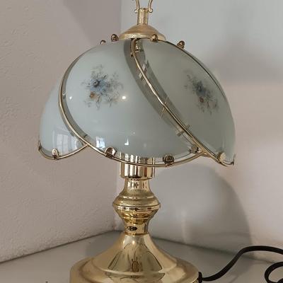 Small Tiffany style glass shade brass touch lamp