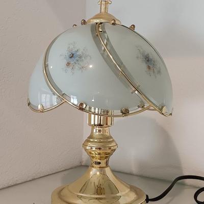 Small Tiffany style glass shade brass touch lamp