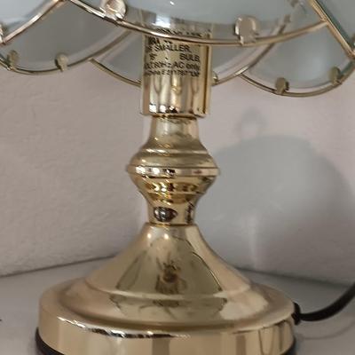Small Tiffany style glass shade brass touch lamp