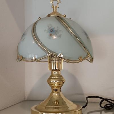 Small Tiffany style glass shade brass touch lamp