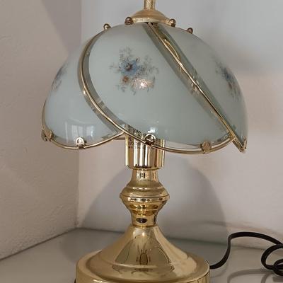 Small Tiffany style glass shade brass touch lamp