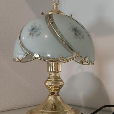 Small Tiffany style glass shade brass touch lamp