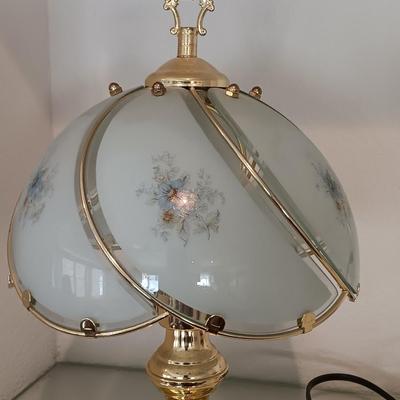 Small Tiffany style glass shade brass touch lamp