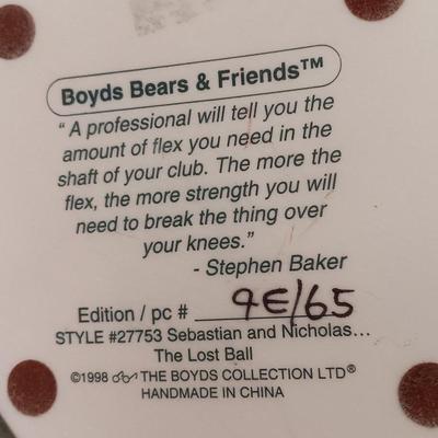 Wooden golf cart with golf bag and Boyds Bears & Friends edition 9E/65 "The lost ball"
