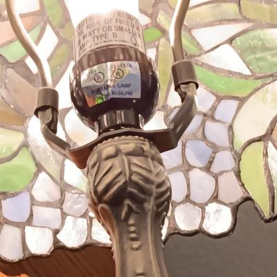 Elements tiffany style heavy brass lamp with stained glass like shade