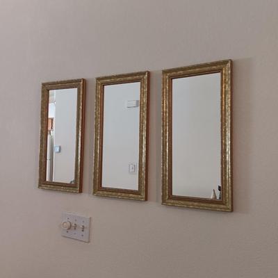 Three-piece gold framed mirror set