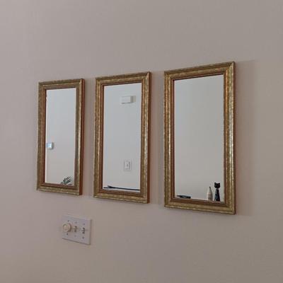 Three-piece gold framed mirror set