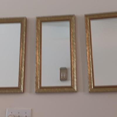 Three-piece gold framed mirror set