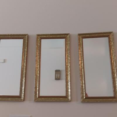Three-piece gold framed mirror set