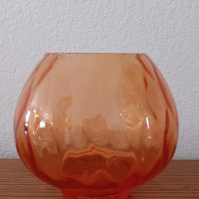 Metal display hanger with glass prism and vintage round orange glass bulb vase