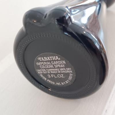 Two vintage old spice aftershave and a vintage ebony black cat Tabatha Imperial Garden cologne spray bottle