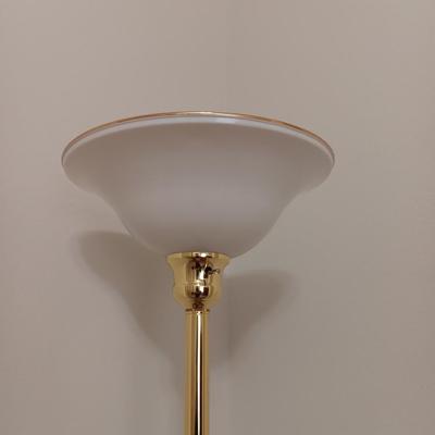 Brass Floor lamp with white and gold globe - takes a regular lightbulb.
