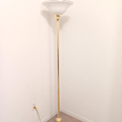 Brass Floor lamp with white and gold globe - takes a regular lightbulb.