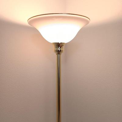 Brass Floor lamp with white and gold globe - takes a regular lightbulb.
