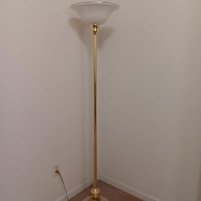 Brass Floor lamp with white and gold globe - takes a regular lightbulb.