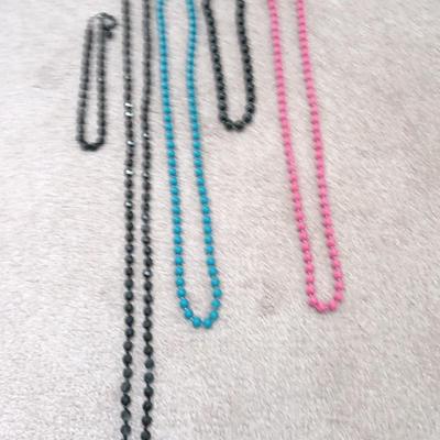 Five colorful beaded necklaces