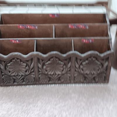 Mid Century Modern cart base with metal waste basket and desk organizer