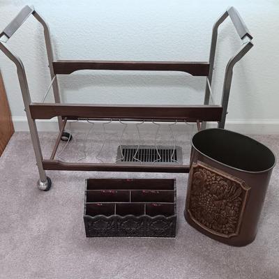 Mid Century Modern cart base with metal waste basket and desk organizer