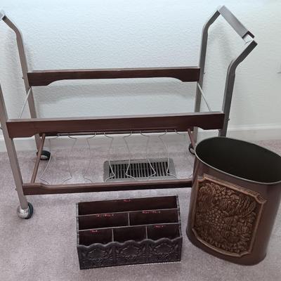 Mid Century Modern cart base with metal waste basket and desk organizer