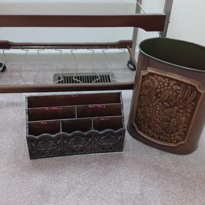 Mid Century Modern cart base with metal waste basket and desk organizer