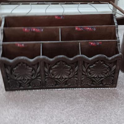 Mid Century Modern cart base with metal waste basket and desk organizer