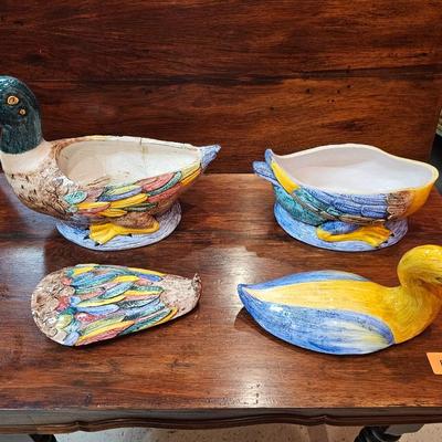 Two Vintage Italian Ceramic Duck Tureens