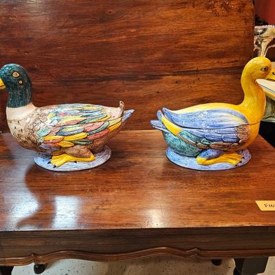Two Vintage Italian Ceramic Duck Tureens