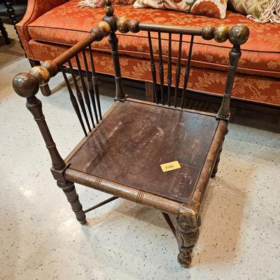 Antique Folk Art Chair with Carved Owl