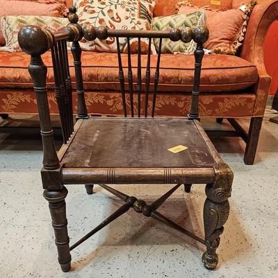 Antique Folk Art Chair with Carved Owl