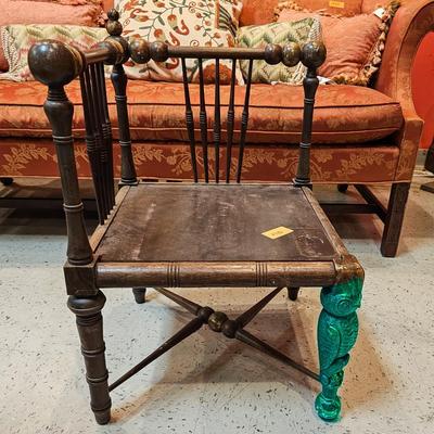 Antique Folk Art Chair with Carved Owl