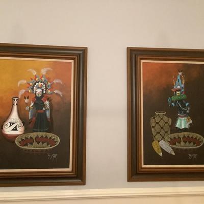 Original Artwork from Jimmy Yellowhair signed 1975 46â€x34â€ framed-both pieces of art