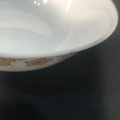 LOT 12L: Vintage Pyrex Butterfly Gold Pattern Cinderella Nesting Mixing Bowls (3) w/ Matching Corelle Bowl