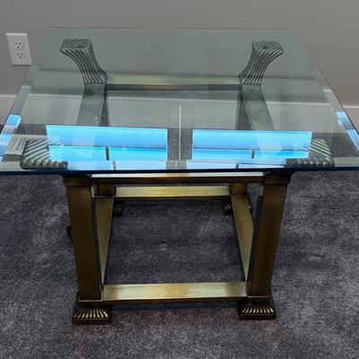 Commercial Beveled Edge Heavy Glass and Brass End Table