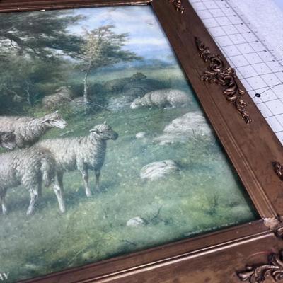 Antique Print, MAY DAY Framed under glass, Sheep in a Field , by Atkinson Fox 