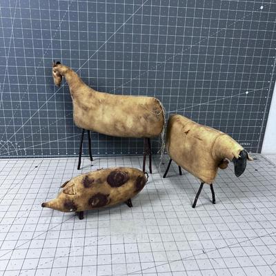 Horse, Sheep, Pig, Hand Crafted Rustic Farm Animals