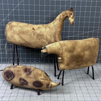 Horse, Sheep, Pig, Hand Crafted Rustic Farm Animals