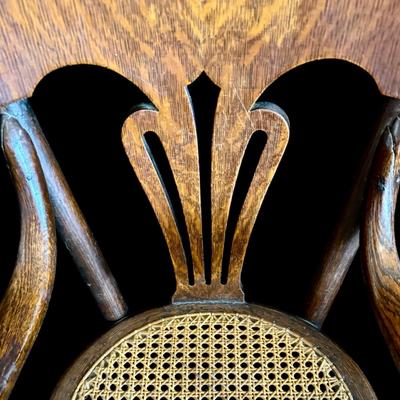 Antique Childrenâ€™s High Chair/Cane Seat with Bent Wood Arms/Lockin Wooden Tray