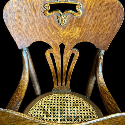 Antique Childrenâ€™s High Chair/Cane Seat with Bent Wood Arms/Lockin Wooden Tray