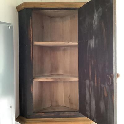601 Primitive Style Antique Hanging Wooden Corner Wall Cabinet