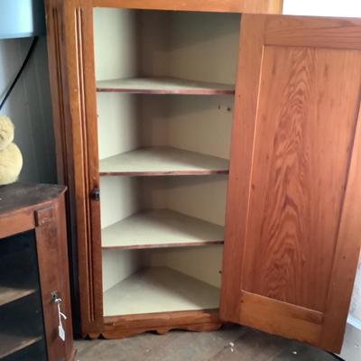 602 Antique Victorian Pine Wall Corner Cabinet