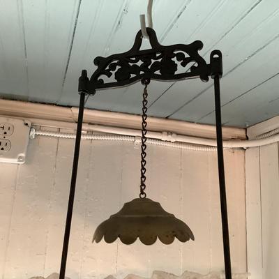 603 Antique Brass & Metal Victorian Hanging Oil Lamp