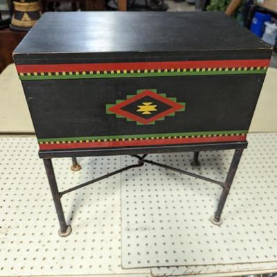 Hand Painted Decorative Storage Box on Metal Stand