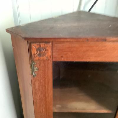 604 Vintage Glass Front Mahogany Corner Wall Cabinet
