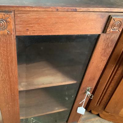 604 Vintage Glass Front Mahogany Corner Wall Cabinet