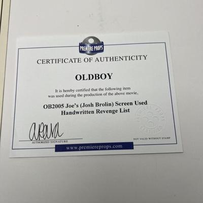 Josh Brolin screen Used Revenge List Prop From Spike Leeâ€™s Oldboy