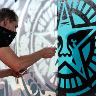 SHEPARD FAIREY - NOIR FLOWER WOMAN (BLUE)