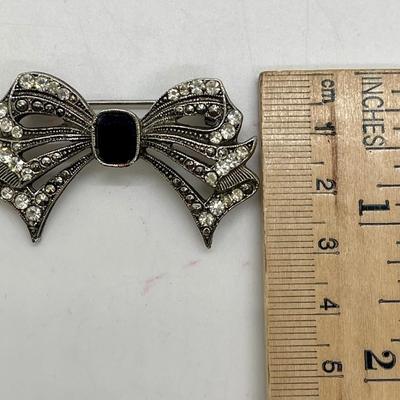 Antique, brooch, pen, silver with black stone