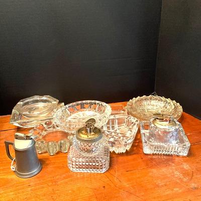 905 Lot of Vintage Table Lighters by Ronson and Glass Ashtrays