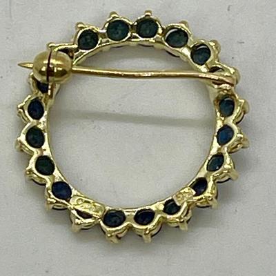 14K Jostens Circle pin, or brooch sapphire blue stones